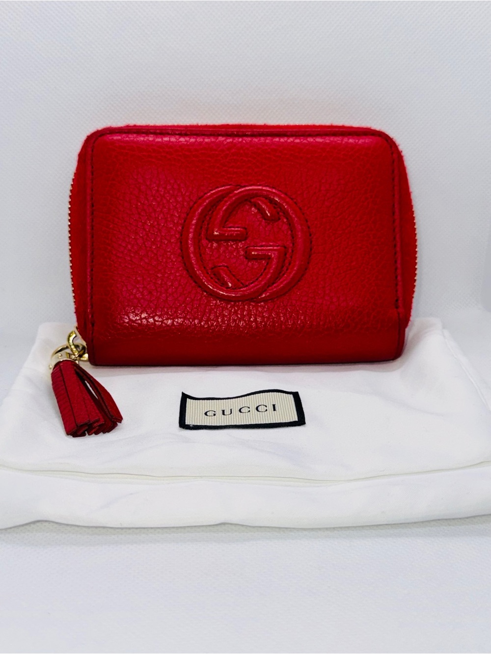 Gucci SOHO Red Leather Zip-Around Wallet with Tassel Pull
